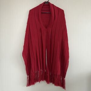 Peru Etnico 100% Baby Alpaca Red Fringe Shawl Wrap Open Knit One Size Luxury
